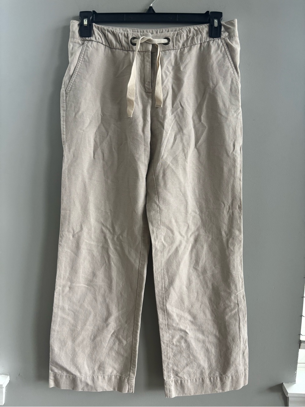 J. Crew Linen Cotton Blend Drawstring Pants Women's Size 6 City Fit Beige Khaki